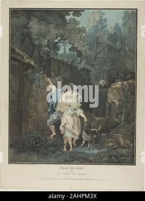 Philibert Louis Debucourt. The Climb. 1787. France. Color aquatint with etching and engraving in black ink on cream laid paper Stock Photo