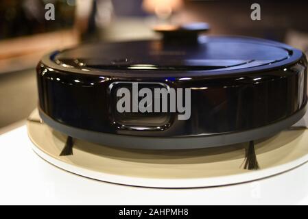 Deebot vacuum cleaning robot from Ecovac on display in the exhibit booth at CES, Las Vegas, Nevada, USA. Stock Photo