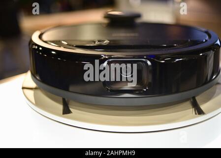 Deebot vacuum cleaning robot from Ecovac on display in the exhibit booth at CES, Las Vegas, Nevada, USA. Stock Photo