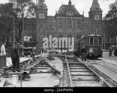 Tram work at the station square ca. October 17, 1947 Stock Photo