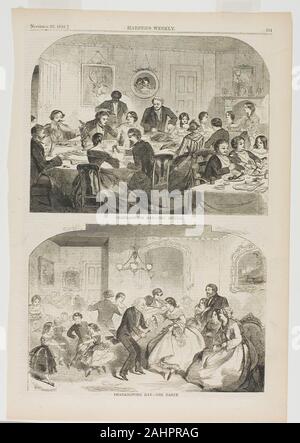 Winslow Homer. Thanksgiving Day—The Dinner and Thanksgiving Day—The Dance. 1858. United States. Wood engravings on paper Stock Photo
