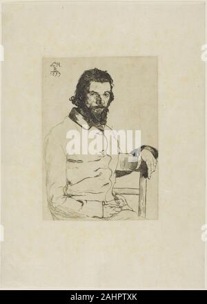Félix Henri Bracquemond. Portrait of Meryon. 1853. France. Etching on ivory Japanese paper Stock Photo