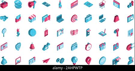 Icon set design, Digital marketing ecommerce shopping online strategy media and seo theme Vector illustration Stock Vector