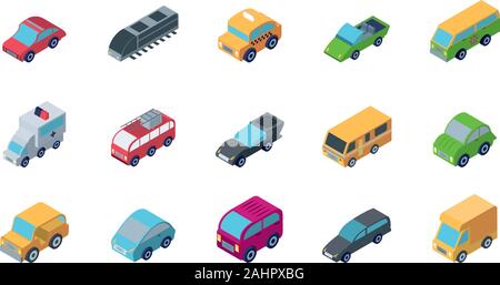 Isometric cars icon set design, Transportation vehicle transport wheel speed traffic road and travel theme Vector illustration Stock Vector