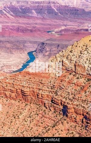 A dramatic panoramic view of the mountainous Grand Canyon as seen from Moran Point. Stock Photo