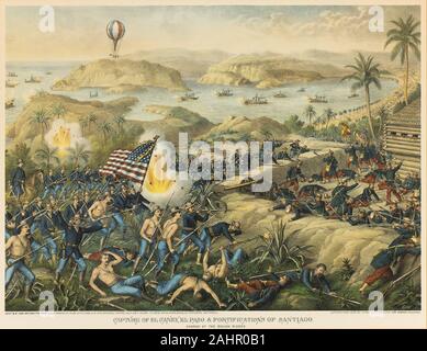 Kurz & Allison. Capture of El Canoy, El Paso. 1898. United States. Color lithograph on off-white wove paper Stock Photo