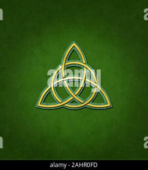 Celtic Trinity Knot or Triquetra against green background Stock Photo
