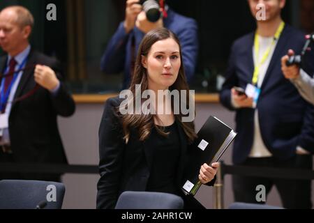 Beijing, Belgium. 13th Dec, 2019. Finnish Prime Minister Sanna Marin arrives for the EU summit at the EU headquarters in Brussels, Belgium, Dec. 13, 2019. Credit: Zhang Cheng/Xinhua/Alamy Live News Stock Photo