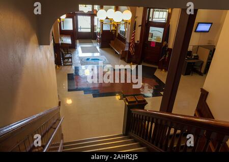 Prineville, Oregon - May 15, 2015: Looking Down at the Lobby inside the Crook County Courthouse Stock Photo