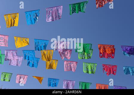 Papel Picado, typical Mexican festive paper decorations in San Miguel de Allende, Mexico Stock Photo