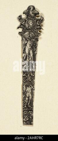 Johann Theodor de Bry. Ornamental Design for Knife Handle with Fire, from The Four Elements. 1585–1595. Flanders. Engraving in black on ivory laid paper Stock Photo