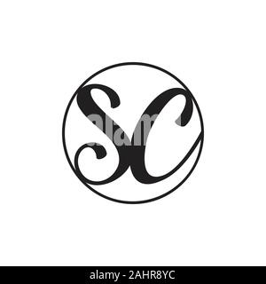 letter sc curves linked circle logo vector Stock Vector