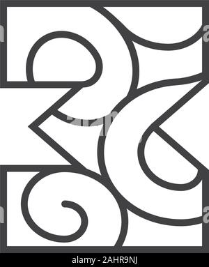 number 3  curves thin lines art logo vector Stock Vector