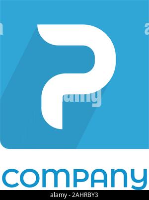 Letter P Alphabetic Logo Concept, Lettermark Design Template, Blue Square Background. Flat Design With Long Shadow, Simple and Clean Logo Stock Vector