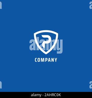 Letter P Alphabetic Logo Concept, Lettermark Design Template, Shield Border, Flat Design, Simple and Clean Logo, Emblem Design Template Stock Vector
