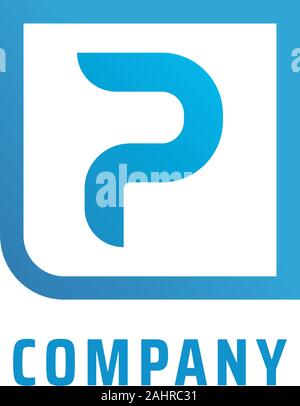 Letter P Alphabetic Logo Concept, Lettermark Design Template, Square Border, Flat Design, Simple and Clean Logo Stock Vector