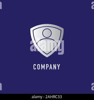Personal Data Security Logo Design Template, Digital Security, Shield People Sign, Emblem Logo Concept, Metal Look Stock Vector
