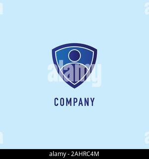 Personal Data Security Logo Design Template, Digital Security, Shield People Sign, Emblem Logo Concept Stock Vector