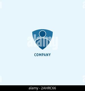 Personal Data Security Logo Design Template, Digital Security, Shield People Sign, Emblem Logo Concept Stock Vector