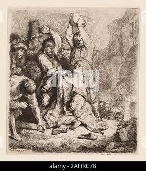 Rembrandt van Rijn. The Stoning of St. Stephen. 1635. Holland. Etching on ivory laid paper Stock Photo