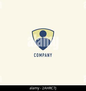 Personal Data Security Logo Design Template, Digital Security, Shield People Sign, Emblem Logo Concept Stock Vector