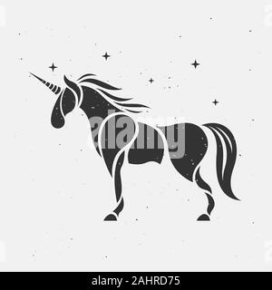 unicorn silhouette icon logo vector, horses tattoo. Stock Vector