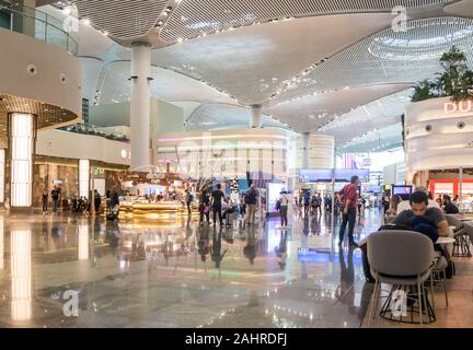Istanbul, Turkey - September 28th 2019: People in the departure hall of the airport. The new airport was opened in October 2018.