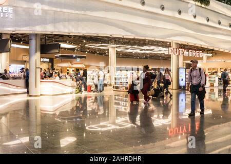 Istanbul, Turkey - September 28th 2019: People in the departure hall of the airport. The new airport was opened in October 2018.