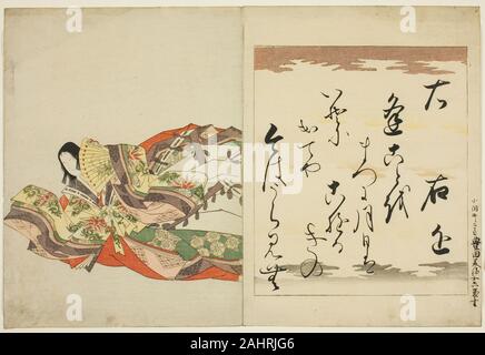 Chôbunsai Eishi. The Poetess Ukon, from the series The Thirty-six Immortal Women Poets (Nishikizuri onna sanjurokkasen). 1795–1805. Japan. Page from a color woodblock-printed volume Stock Photo
