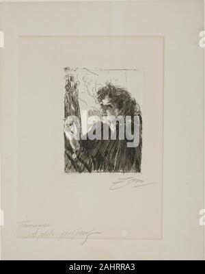 Anders Zorn. Girl with a Cigarette II. 1891. Sweden. Etching on ivory wove paper Stock Photo