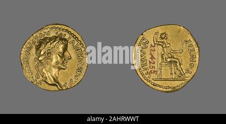 Ancient Roman. Aureus (Coin) Portraying Emperor Tiberius. 26 AD–37 AD. Roman Empire. Gold Stock Photo