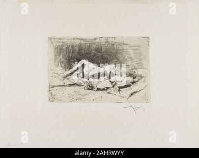 Mariano Fortuny y Marsal. Man Rolling. 1858–1874. Spain. Etching on paper Stock Photo