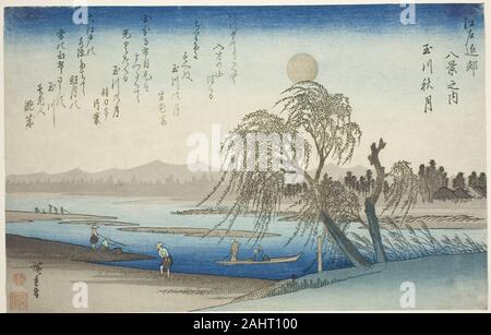 Utagawa Hiroshige. Autumn Moon over Tama River (Tamagawa no shugetsu), from the series Eight Views in the Environs of Edo (Edo kinko hakkei no uchi). 1832–1843. Japan. Color woodblock print; oban Stock Photo