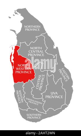 North Western Province red highlighted in map of Sri Lanka Stock Photo