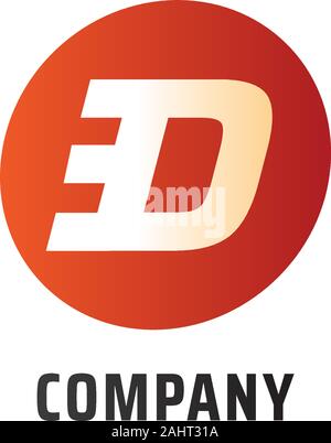 Letter D Alphabetic Logo Design Template, ED Logo Concept, Speed, Fast, Rounded Ellipse Modern, Orange Burn Stock Vector