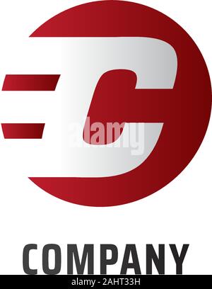 Letter C Alphabetic Logo Design Template, EC Logo Concept, Speed, Fast, Rounded Ellipse Modern, Red Maroon Stock Vector