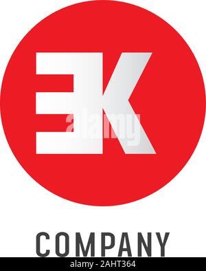Letter K Alphabetic Logo Design Template, EK Abjad Logo Concept, Flat Simple Clean, Red & White, Lettermark, Rounded Ellipse, Fast Speed Motion Stock Vector