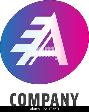 Letter A Alphabetic Logo Design Template, EA Logo Concept, Speed, Fast, Colorful Gradation, Red Blue White pink, Rounded Ellipse Modern Stock Vector