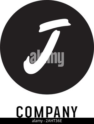Letter J Alphabetic Logo Design Template, Black and White, Ninja, Brush, Flat Simple Clean, Lettermark Logo Concept, Rounded Ellipse Stock Vector