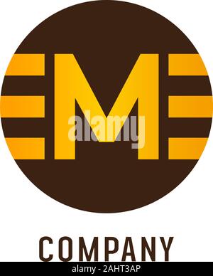 Letter M Alphabetic Logo Design Template, EM Abjad, Flat Simple Clean, Black, Coffee Brown, Gold, Lettermark, Rounded Ellipse, Strong & Bold, Clothing Stock Vector