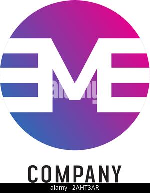 Letter M Colorfull Alphabetic Logo Design Template, EM Abjad, Flat Simple Clean, Pink, Blue, Gradation, Lettermark, Rounded Ellipse, Strong & Bold, Cl Stock Vector