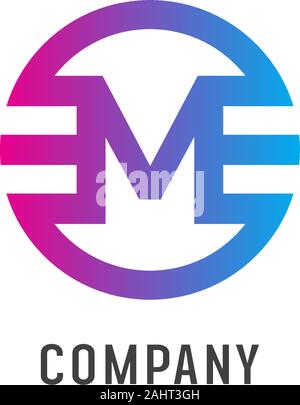 Letter M Alphabetic Logo Design Template,EM Abjad , Simple & Clean, Pink, Blue, Violet, Purple Lettermark Concept, Rounded Ellipse, Strong & Bold, Clo Stock Vector