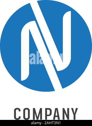 Letter N Alphabetic Logo Design Template, NV Abjad, AV Initial, Simple & Clean, Monogram, Blue, White, Rounded Ellipse Lettermark Logo Concept, Strong Stock Vector