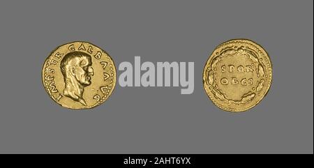 Ancient Roman. Aureus (Coin) Portraying Emperor Galba. 68 AD–69 AD. Rome. Gold Obverse Head of Galba, rightReverse Inscription in oak wreath Stock Photo