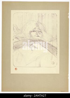 Henri de Toulouse-Lautrec. Linger, longer, loo, plate seven from Yvette Guilbert. 1898. France. Lithograph (crayon) in violet or purple on cream wove paper hinged at top corners to gray-brown wove paper Stock Photo