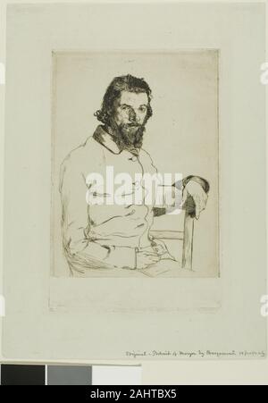 Félix Henri Bracquemond. Portrait of Meryon. 1853. France. Etching on light blue laid paper Stock Photo