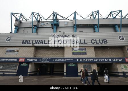 London, UK. 1st Jan 2020. The outside of the stadium during the Sky Bet Championship match between Millwall and Luton Town at The Den, London on Wednesday 1st January 2020. (Credit: Jacques Feeney | MI News) Photograph may only be used for newspaper and/or magazine editorial purposes, license required for commercial use Credit: MI News & Sport /Alamy Live News Stock Photo