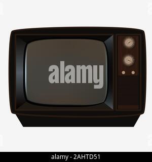 Retro wooden tv set with small transparent glass screen vector graphic illustration Stock Vector