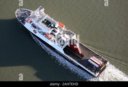 aerial view of the Ben-My-Chree, one of the Isle of Man Steam Packet Ferries arriving back into Heysham, Lancashire Stock Photo