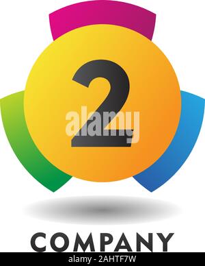 Number 2 Cheerful Logo Concept, Colorful Numeric Logo Design Template, Green, Blue, Violet, Purple, Gradient, Ellipse Rounded Shape, Three Element Stock Vector